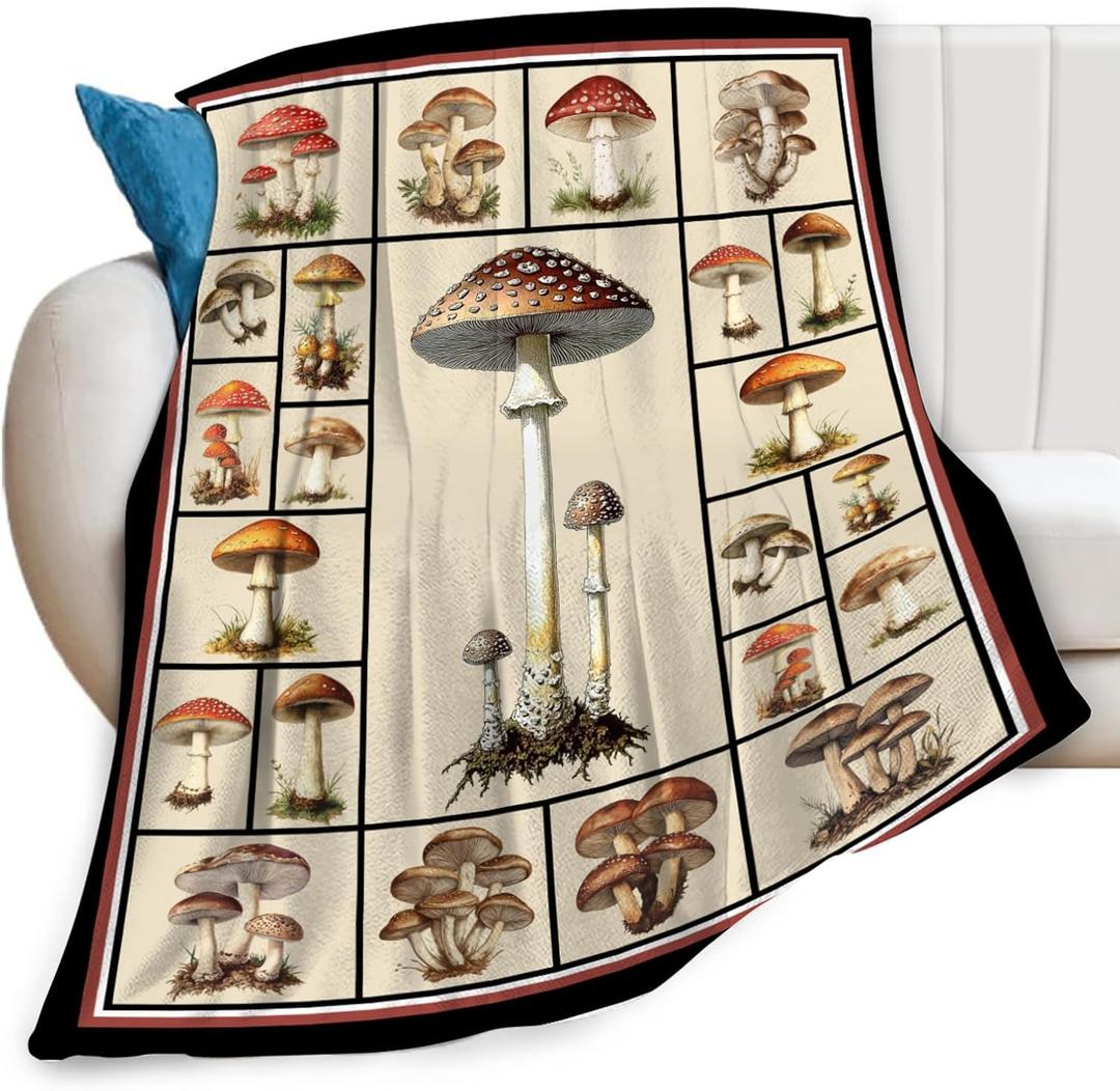 Mushroom Throw Blanket Mushroom Print Throw Blankets Gifts for Couch Sofa Bed Stuff Decor Soft Cozy Fleece Plush Warm Flannel Bedding for Lover Men Women Boys Girls 40"x50"