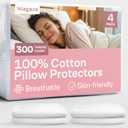 100% Cotton 4-Pack Pillow Protectors with Zipper King Size 100% Resistant to Stains, Dust & Dirt Washable Covers for Increased Pillow Lifespan