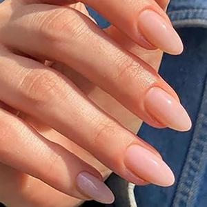 3 x Light Pink Press on Nails Short Medium Almond Shaped Cute Spring Summer Nude Jelly Gel Glue on Nails Pure Color Glossy Fake Nail Reusable Artificial Stick on Nails for Women Girls Daily Wear in 24PCS