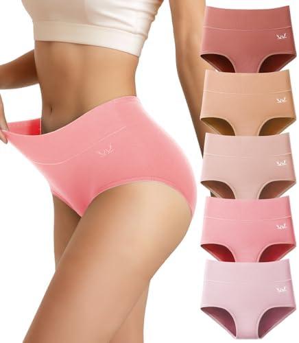 Saliryj Women's Cotton Underwear High Waisted Underwear Soft Briefs Full Coverage Ladies Panties 5 Pack(Regular & Plus Size), Large