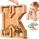 Summidate Letter Piggy Bank for Smarts Kids Girls Wooden Savings Box for Boys Coin Banks for Baby,Personalized Cute Initial Money Banks, Birthday Gift for Toddlers (K)
