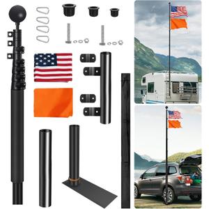 20FT Tailgate Flag Pole with Tire Mount Base, Portable Flag Pole with US Flag Suitable for Tailgate Parties, RV Telescoping Flag Pole Kit for Camping and Outdoor Activitie