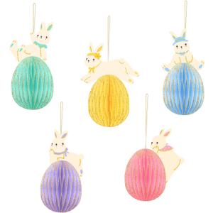 AOBKIAT Easter Decorations,5 PCS Easter Bunny Egg Honeycomb Hanging Ornaments for Home Classroom Decor, Party Favors,Spring Party Supplies (Pastel Color)