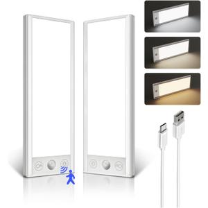 EZVALO 3000mAh Under Cabinet Lighting Wireless, 150LM Super Bright Motion Sensor Light, Rechargeable Under Counter Lights for Kitchen, Dimmable Closet Light with 3-Inch Ultra-Wide Panel 2Pack