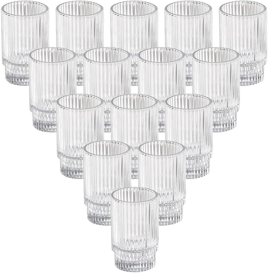 Serene Spaces Living Clear Ribbed Glass Votive Holder, Decorative Centerpiece for Wedding, Christmas, Thanksgiving, Dining Table, Home Décor, 2.25" Diameter & 3.75" Tall, Pack of 32