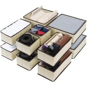 Cupic Cupid Drawer Organizer, Dresser Organizers, Foldabe Drawer Organizer Clothes, Closet Organization and Storage Dividers for Socks, Underwear and Diaper, Set of 12, Beige