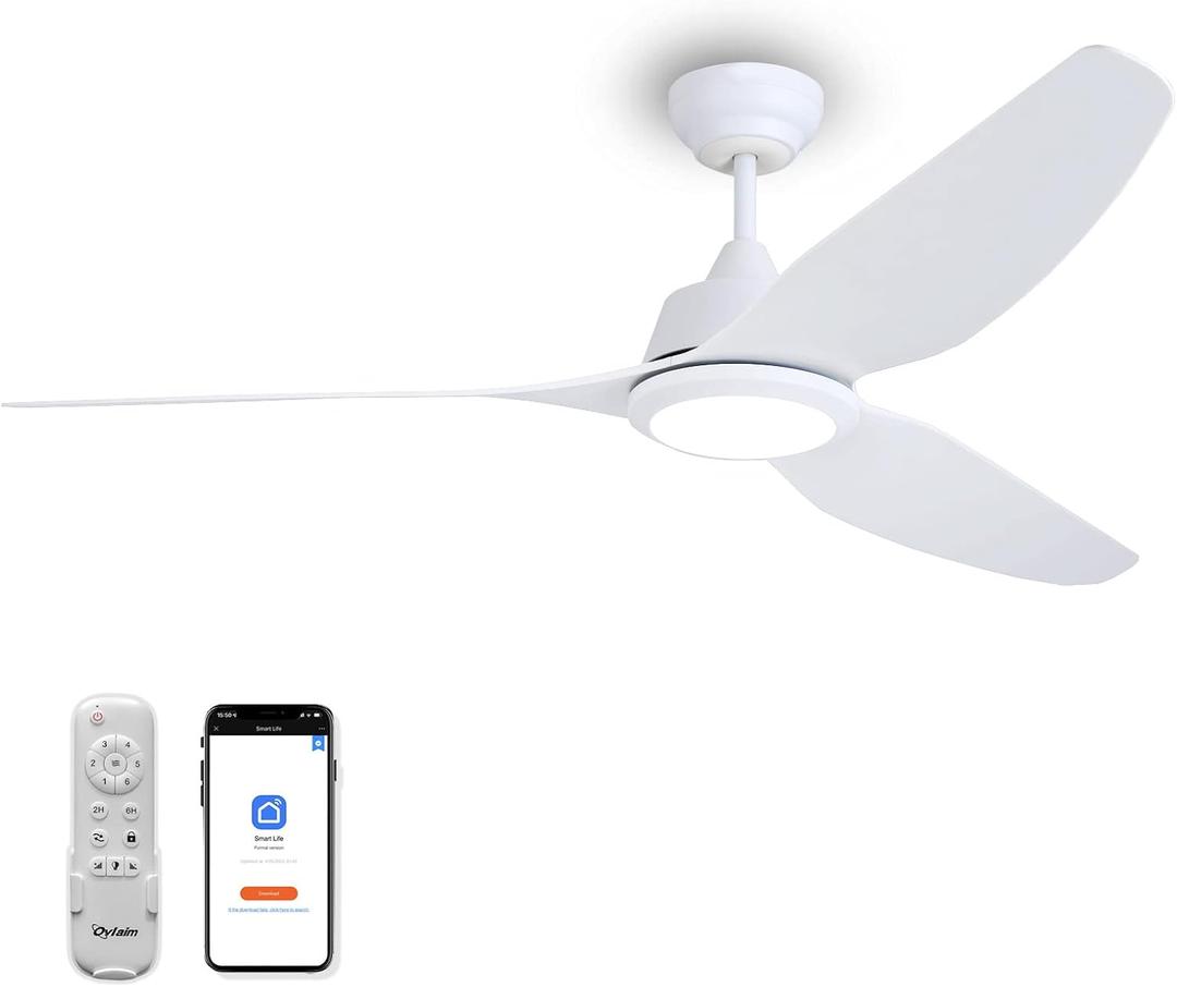 Modern White Ceiling Fans with Lights and Remote, 3 Blade High CFM Indoor Outdoor Smart Quiet DC Motor Ceiling Fan for Bedroom Living Room Patio Gazebo Porch, 56 Inch