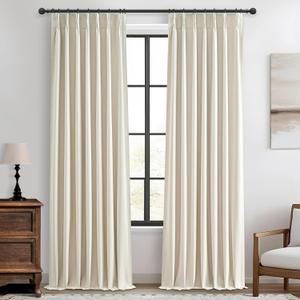 Pinch Pleated Farmhouse Curtains 100 Percent Blackout Window Dining Room Curtains 96 Inches Long Burlap Rustic Linen Drapes for Living Room Insulated with Hooks for Track System 2 Panels (40"W x 96"L (Pack of 2))