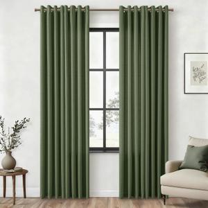 Dark Olive Green Curtains 84 Inch Length 2 Panels Set Linen Flax Semi Sheer Light Filtering Privacy Bronze Grommet Elegant Boho Drapes Living Room Bedroom Curtains 84 Inches Long Moss Green