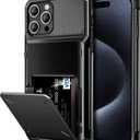 Vofolen for iPhone 15 Pro Max Case with Card Holder, 4-Card Dual Layer Heavy Duty Shockproof Wallet Case, Hidden Flip Card Slot Protective Hard Back Cover for iPhone 15 Pro Max, 6.7'' Black