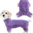 Idepet Fuzzy Velvet Dog Pajamas, Plush Dog Sweater Onesie Soft Pet Clothes Winter Outfit Doggy Pjs Puppy Jumpsuit, Cat Coat (Medium, Purple)