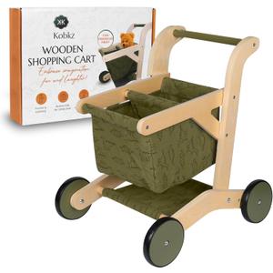 Kids Shopping Cart & Wooden Baby Walker  Baby Doll Stroller for Toddlers 1-3, Push Toy Walker, Montessori Toddler Walking Toy & Baby Shopping Cart  Durable Toddler Walker Push Toy