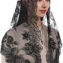 Bozidol Mantilla Veils for Church Catholic, Triangle Virgin Mary Floral Lace Chapel Veils Latin Mass Head Coverings for Women