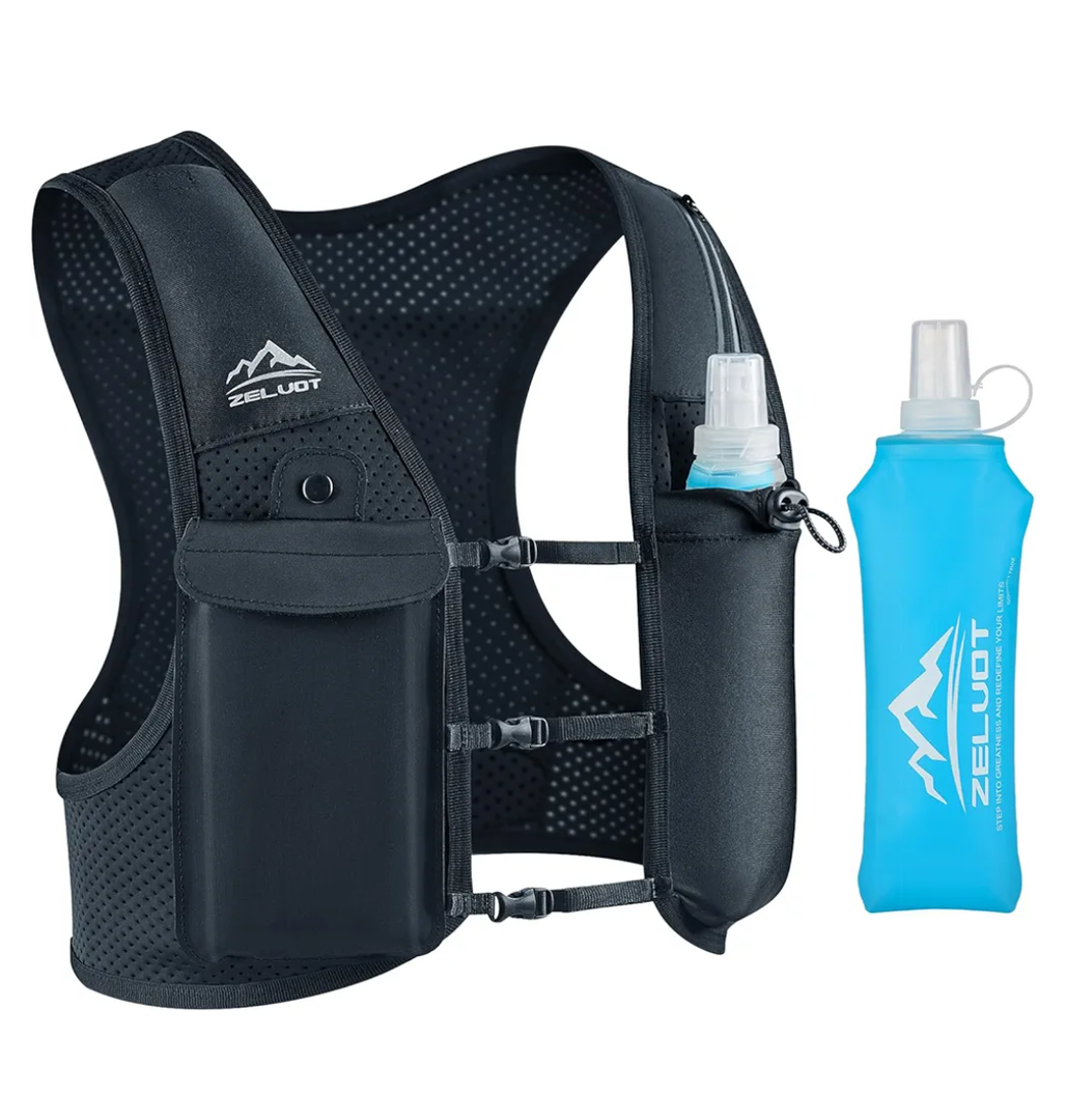 Running Vest for Women Men, USA Original Patent, Adjustable Chest Straps Running Hydration Vest with 500ml Soft Flask, Lightweight Reflective Hydration Backpack for Marathon