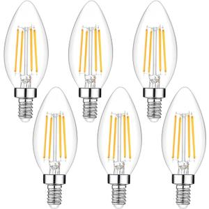 6-Pack Dimmable E12 LED Candelabra Bulbs 40Watt Equivalent, 2700K Warm White, 450Lumens, 4W B11 Vintage Chandelier Light Bulbs, LED Filament Clear Glass Candle Lamp for Ceiling Fan Home Decor