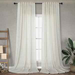 Cream Back Tab Linen Curtains 84 Inch Length for Living Room 2 Panels Rod Pocket Natural Boho Drapes Light Filtering Semi Sheer Rustic Country Neutral Farmhouse Curtain for Bedroom Ivory Colored 52x84