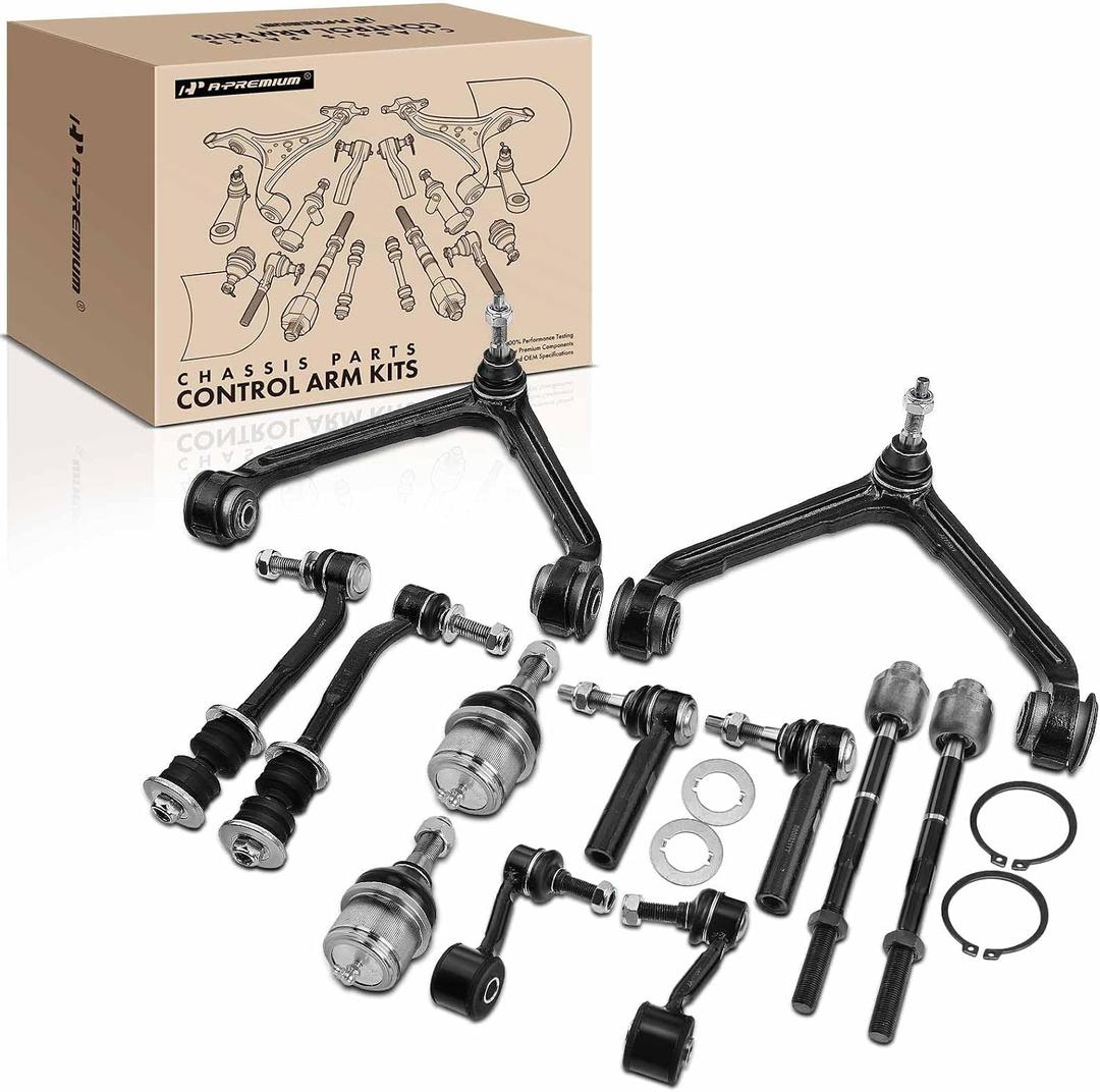A-Premium Set of 12, Front Upper Control Arm, Lower Ball Joint, Inner Outer Tie Rod End, Front & Rear Sway Bar Link, Compatible with Dodge Durango 2004-2009, Chrysler Aspen 2007-2009