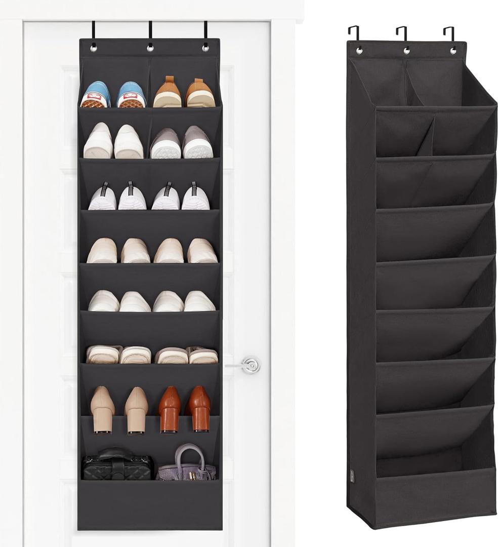 STORAGE MANIAC Over the Door Shoe Organizer Heavy-Duty Large Deep Pocket Hanging Shoe Organizer Shoe Rack Door Closet Shoe Organizer for Wall, Dorm & Narrow Door Storage Shoe Holder Black, 1 Pack