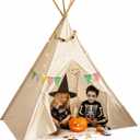 PLAYVIBE Teepee Tent for Kids - Castle Theme Indoor & Outdoor Playhouse with LED Star Lights - Halloween Party Tent, Cozy Fall Decor & Toddler Toy Fort
