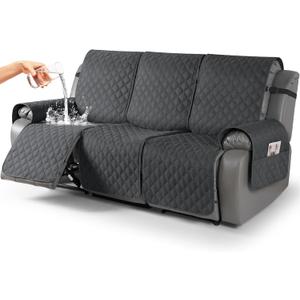 TAOCOCO 100% Waterproof Recliner Covers, Recliner Sofa Covers with Leg Straps, Reversible Recliner Couch Cover for Reclining Chair, Washable Couch Protector for Pets Kids (3 Seater, Charcoal Gray)