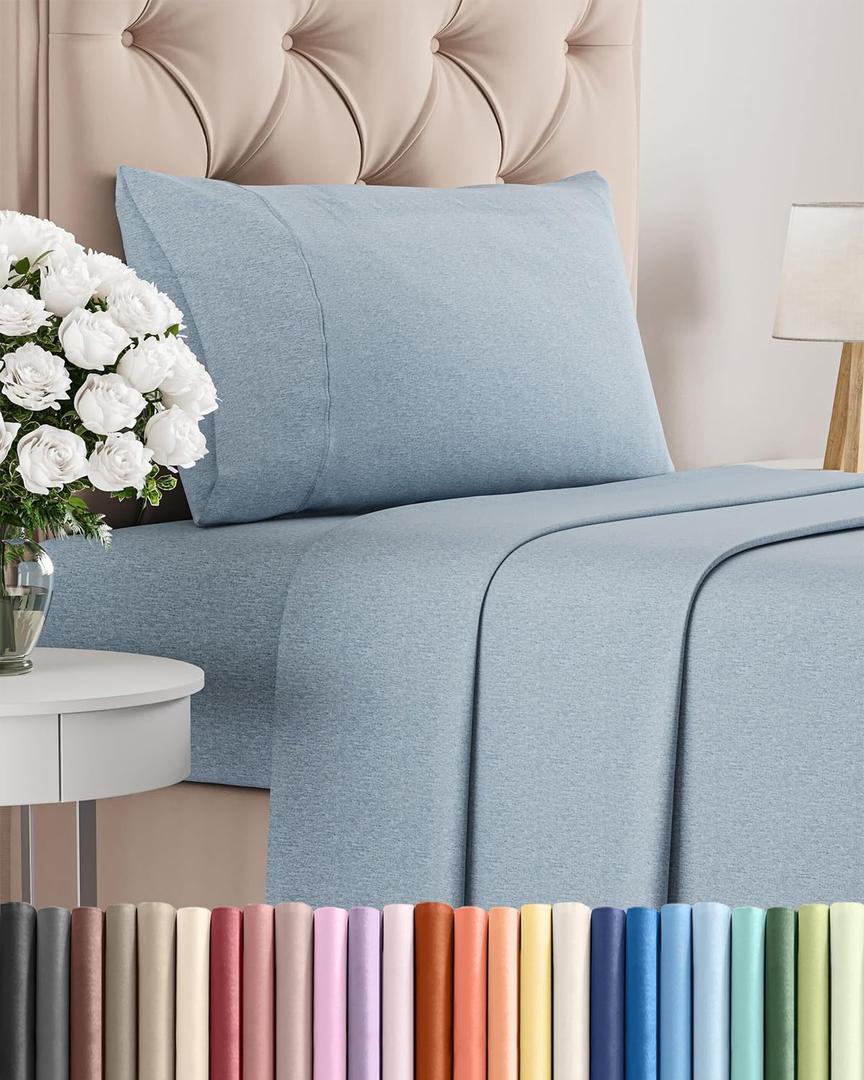 Twin Size 3 Piece Sheet Set - Comfy Breathable & Cooling Sheets - Hotel Luxury Bed Sheets for Women & Men - Deep Pockets, Easy-Fit, Soft & Wrinkle Free Sheets - Heathered Blue Oeko-Tex Bed Sheet Set