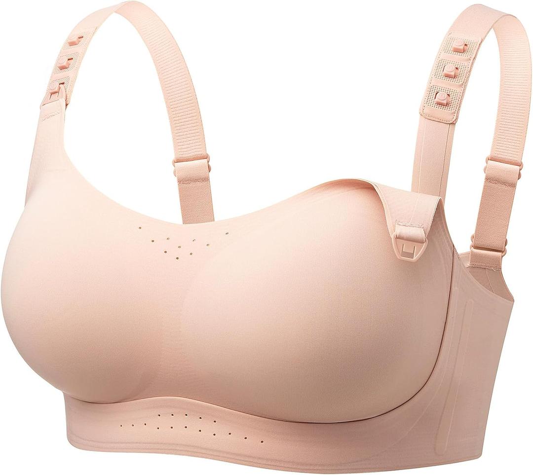 Momcozy Pumping and Nursing Bra for Breastfeeding, 3-in-1 Maternity Bra, CozyFitClasp for Wearable Breast Pump M5, S12 Pro (Beige, XXL)