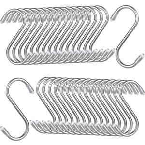 DAJAVE 100 Pack S Hooks for Hanging, 2.5 Inch Heavy Duty S Hook with Plastic Caps, Stainless Steel Small S Hanging Hangers Hooks for Kitchen Pans, Pots, Cups, Clothes, Bags