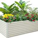 Raised Garden Bed 6x3x2ft, Galvanized Raised Garden Beds Outdoor for Vegetables Flowers Herbs, Steel Large Deep Planter Box, Tall Raised Garden Bed with 3ftx30ft Weed Barrier Fabric and Glove, Beige