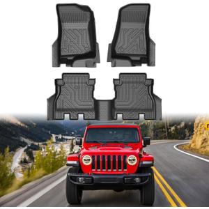 Mixsuper Wrangler Floor mats-Floor mat for 2018-2026 Jeep Wrangler JL Unlimited 4-Door (No 2-Door, JK or 4XE),All Weather TPE Floor Liners Protection for Wrangler Accessories,2 Row Anti-Slip Car Mats