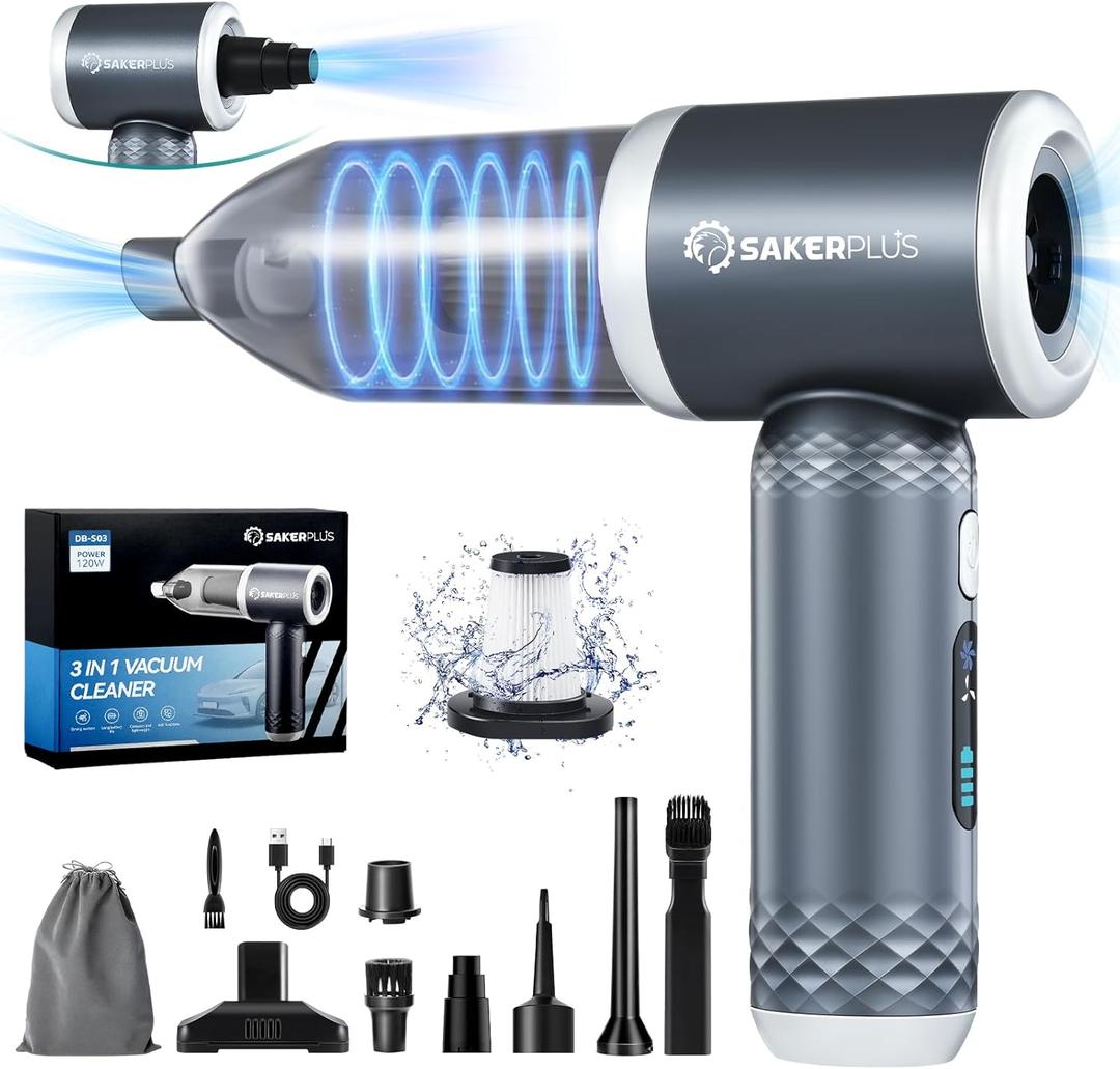 Mini Vacuum Cleaner, 3 in 1 Cordless Handheld Vacuum Cleaner, 13000Pa High Power Car Vacuum Cleaner with Brushless Motor,Adjustable Car Vaccum Portable Cordless for Cars,Desktop-DBS03 (Gery and Sliver)