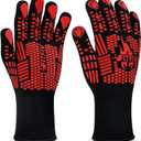 BBQ Gloves, Oven Gloves, 1472F Extreme Heat Resistant Barbecue Gloves, Silicone Non-Slip Oven Mitts, Kitchen for Cooking, Grilling, and Baking (Red) (Long Cuff)