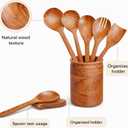 Wooden Cooking Utensil Set of 9  Natural Mango Wood Kitchen Tools with Holder & Spoon Rest | Nonstick Safe, Heat-Resistant, Eco-Friendly Wooden Spoons & Spatulas for Cooking & Serving
