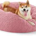 Bedsure Calming Dog Bed for Medium Dogs - Donut Washable Medium Pet Bed, 30 inches Anti-Slip Round Fluffy Plush Faux Fur Cat Bed, Fits up to 45 lbs Pets, Mauve Blush