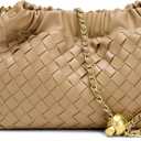 Joryin Woven Women's Crossbody Bag & Evening Purse, Trendy Dumpling Clutch & Hobo Cloud Shoulder Bag Trendy Dumpling Clutch (Woven Leather-light Brown)
