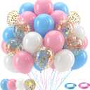 Patimate Gender Reveal Pink and Blue Balloons Set, 50 pcs 12 inch Pastel Blue Pink White Confetti Latex Balloons Kit for Gender Reveal Baby Shower Birthday Party Decorations