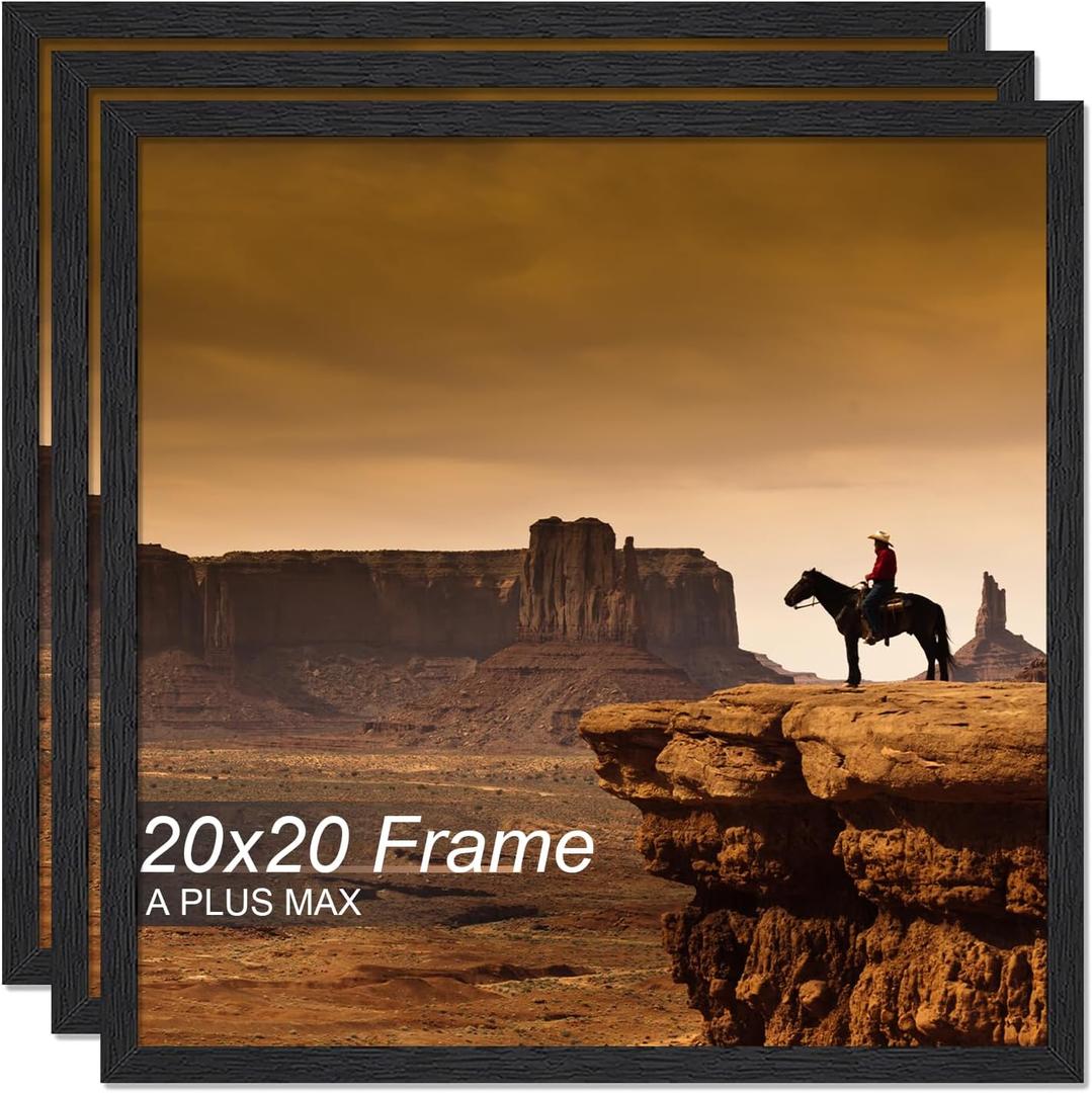 A PLUS MAX 20x20 Picture Frame Set of 3 Black Light Weight Wall Mount