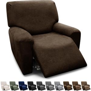 Chair Covers 4-Pieces Recliner Chair Covers 1 Seater Cover for Recliner Chair Leather Look Recliner Slipcovers with Pockets Spandex Fabric Furniture Covers(XL Recliner, Coffee)
