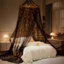 Bed Canopy with Lights, Bed Canopy for Girls Princess with Luminous Stars, Canopy Bed Curtains for Twin to King Size Bed, Baby Kids Adult Indoor Decor Bedroom Reading Nook Halloween Decoration (Black)