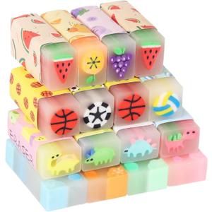 Cute Erasers for Kids Bulk 16 Pack Animal Food Fun Desk Pets Pencil Students School Supplies Prize Gifts Party Favors