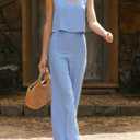 ROYLAMP Women's Summer 2 Piece Outfits Sleeveless Square Neck Tops Wide Leg Pants set Jumpsuit with Pockets (Blue, S)