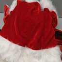 Jamntower 6 Pcs Santa Claus Costume Women Adult May Cosplay Christmas Dress with Belt Hat Necklace Gloves for Xmas Party(Red,XL)