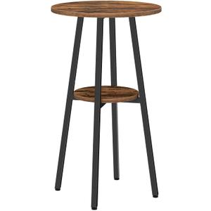 HOOBRO Bar Table, Round Pub Table, 2-Tier with Storage, 37.4" High Top for Small Spaces, with Top Particleboard for Kitchen, Easy to Assemble, Rustic Brown BF55BT01, 21.7"l X 21.7"w X 37.4"h