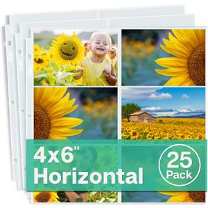 Dunwell 12x12 Scrapbook Page Protectors - 4x6 Photo Album Pages for 3-Ring Binder (25-Pack, Horizontal), Holds 300 Pictures, 13.1" x 12.7" Scrapbooking Refill Sleeves, Fits Pioneer & WRMK Albums