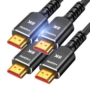 HDMI Cables 3.3FT/1M 2-Pack, Highwings (Certified HDMI 2.1) 10K 8K@60Hz 4K@120Hz 48Gbps HDMI Cord, Ultra High Speed Picture Quality Performance Cable, Braided, HDCP 2.2&2.3, eARC, Ease of Installation (Black)