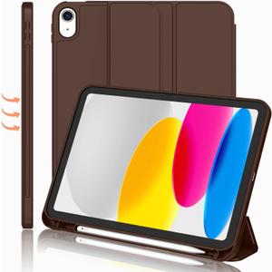 iMieet iPad (A16) Case 11th Gen/iPad 10th Generation Case [11-Inch 2025/10.9 Inch 2022] with Pencil Holder, Trifold Stand Smart Cover with Soft TPU Back, Auto Wake/Sleep(Chocolate)