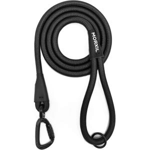 Rope Dog Leash, 6 Foot Heavy Duty Dog Leash with Aviation Aluminum Auto Locking Carabiner, Strong Nylon Pet Lead for Small, Medium, Large Dogs (Black, 6FT)