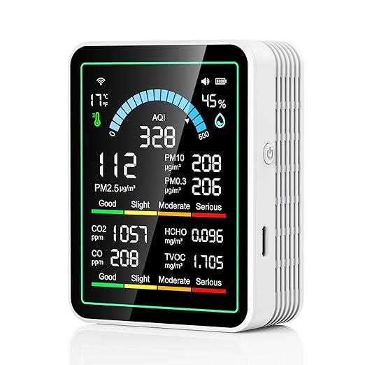 Air Quality Monitor Indoor, 10 in 1 Portable Smartair Quality Tester for CO2 | CO | TVOC | HCHO | Temp | AQI | PM0.31 Detection Hum for Home Cars Plants, Pets, Car, Hotel