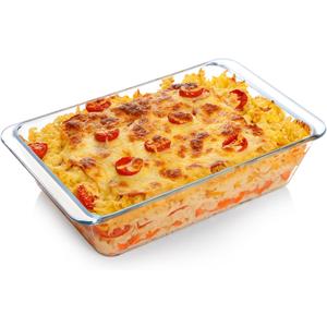 NUTRIUPS 3.7QT Deep Glass Baking Dish,(11.58inchesLarge Glass Baking Pan,Rectangular Lasagna Pan,Glass Casserole Dish,Microwave & Oven Safe
