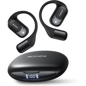 Open Ear Headphones Wireless Bluetooth Earbuds with Smart Power Display, 40H Playtime, Clear Calls, Secure Fit, IPX5 Waterproof Sports Earbuds for Workout, Running (Black)