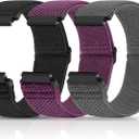 Compatible with 16mm 18mm 19mm 20mm 22mm 24mm Watch Bands Quick Release Replacement Wristband,Adjustable Stretchy Nylon Solo Loop Straps Fabric Braided Sport Elastic Bands for Men Women (Black+Purple+Grey)